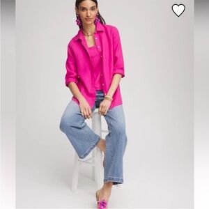 Chico's 100% Linen No Iron Short Body 3/4 Sleeve Effortless Shirt Europa Pink 2